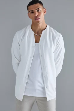 Long Sleeve Open Neck Soft Twill Shirt | BoohooMAN UK