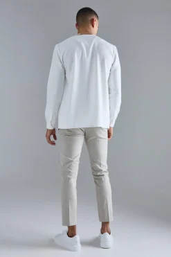 Long Sleeve Open Neck Soft Twill Shirt | BoohooMAN UK