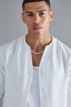 Long Sleeve Open Neck Soft Twill Shirt | BoohooMAN UK