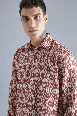 Long Sleeve Oversized Aztec Detail Shirt | BoohooMAN UK