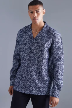 Long Sleeve Oversized Denim Look Textured Shirt | BoohooMAN UK