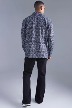 Long Sleeve Oversized Denim Look Textured Shirt | BoohooMAN UK