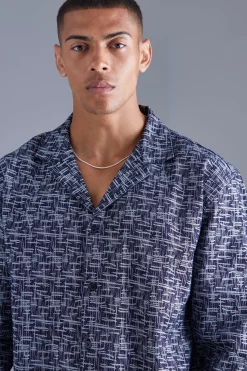 Long Sleeve Oversized Denim Look Textured Shirt | BoohooMAN UK