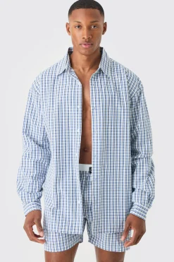 Long Sleeve Oversized Tab Stripe Shirt | BoohooMAN UK