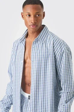 Long Sleeve Oversized Tab Stripe Shirt | BoohooMAN UK