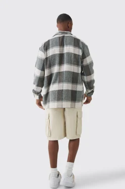 Long Sleeve Oversized Textured Check Shirt | BoohooMAN UK