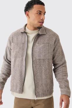 Long Sleeve P Boxy Jacquard Overshirt | BoohooMAN UK