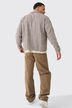 Long Sleeve P Boxy Jacquard Overshirt | BoohooMAN UK