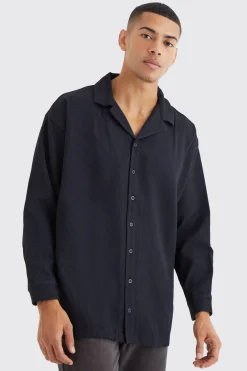 Long Sleeve Pleated Oversized Shirt | BoohooMAN UK