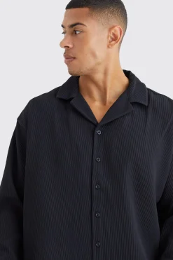 Long Sleeve Pleated Oversized Shirt | BoohooMAN UK
