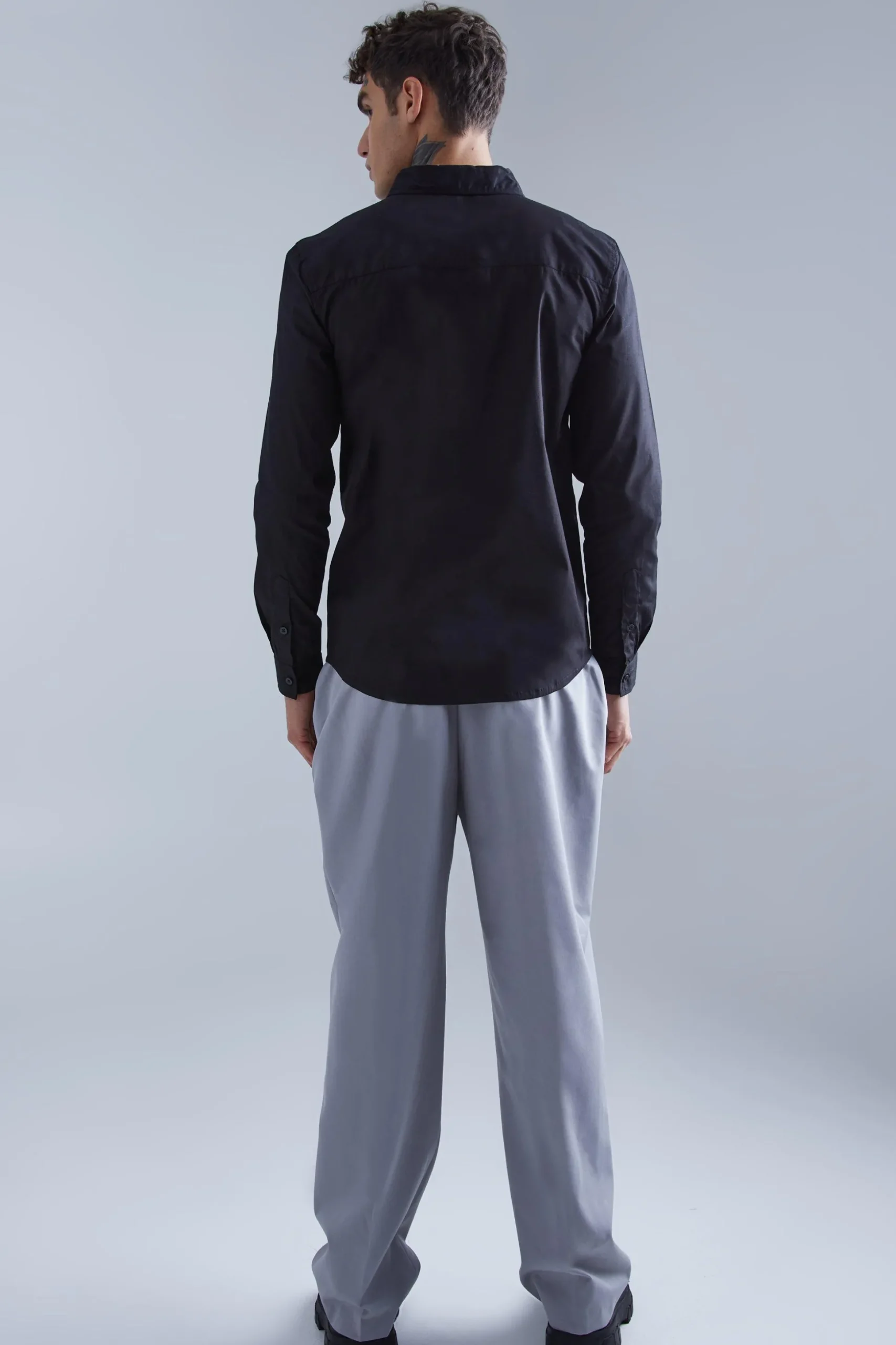 Long Sleeve Poplin Mini Chest Embroidery Shirt | BoohooMAN UK