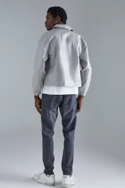 Long Sleeve Pu Boxy Popper Cord Overshirt | BoohooMAN UK