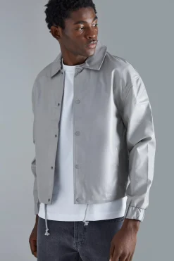 Long Sleeve Pu Boxy Popper Cord Overshirt | BoohooMAN UK