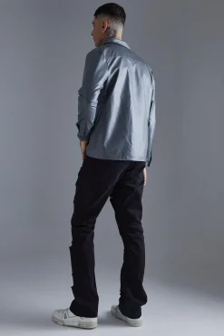 Long Sleeve Regular Fit Pu Overshirt | BoohooMAN UK