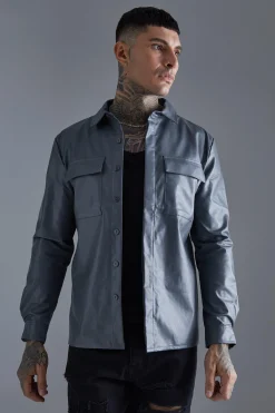 Long Sleeve Regular Fit Pu Overshirt | BoohooMAN UK