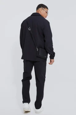 Long Sleeve Revere Oversized Pleated Shirt | BoohooMAN UK