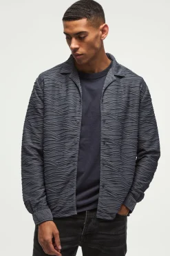 Long Sleeve Revere Ripple Pleated Shirt | BoohooMAN UK