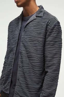 Long Sleeve Revere Ripple Pleated Shirt | BoohooMAN UK