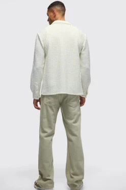 Long Sleeve Revere Waffle Shirt | BoohooMAN UK