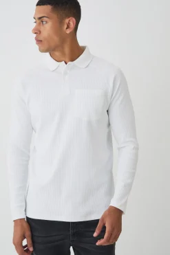Long Sleeve Rib Pocket Polo | BoohooMAN UK