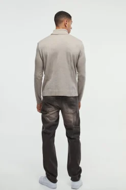 Long Sleeve Roll Neck Jumper In Stone | BoohooMAN UK