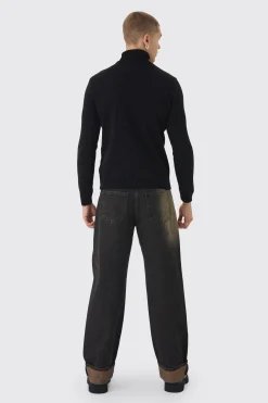 Long Sleeve Roll Neck Jumper In Black | BoohooMAN UK