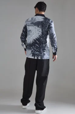Long Sleeve Satin Beach Shirt | BoohooMAN UK
