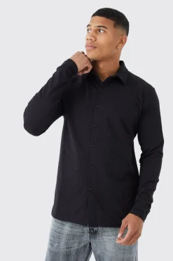 Long Sleeve Slim Fit Jersey Shirt | BoohooMAN UK