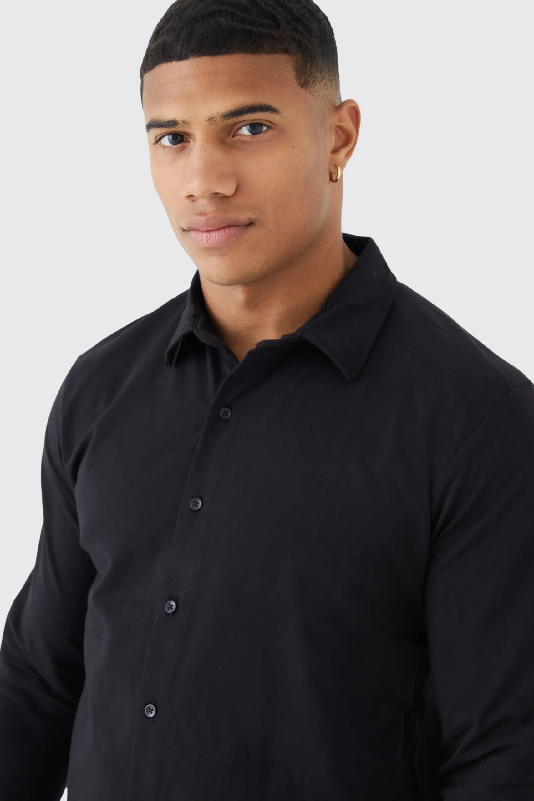 Long Sleeve Slim Fit Jersey Shirt | BoohooMAN UK