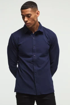Long Sleeve Slim Fit Jersey Shirt | BoohooMAN UK