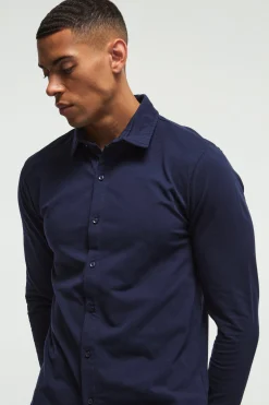 Long Sleeve Slim Fit Jersey Shirt | BoohooMAN UK