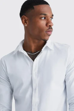 Long Sleeve Stretch Fit Jersey Shirt | BoohooMAN UK