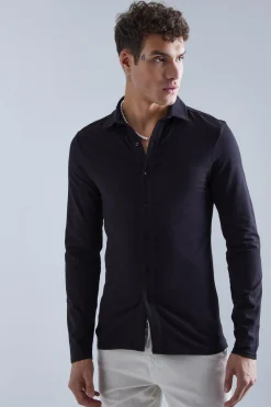 Long Sleeve Stretch Fit Jersey Shirt | BoohooMAN UK