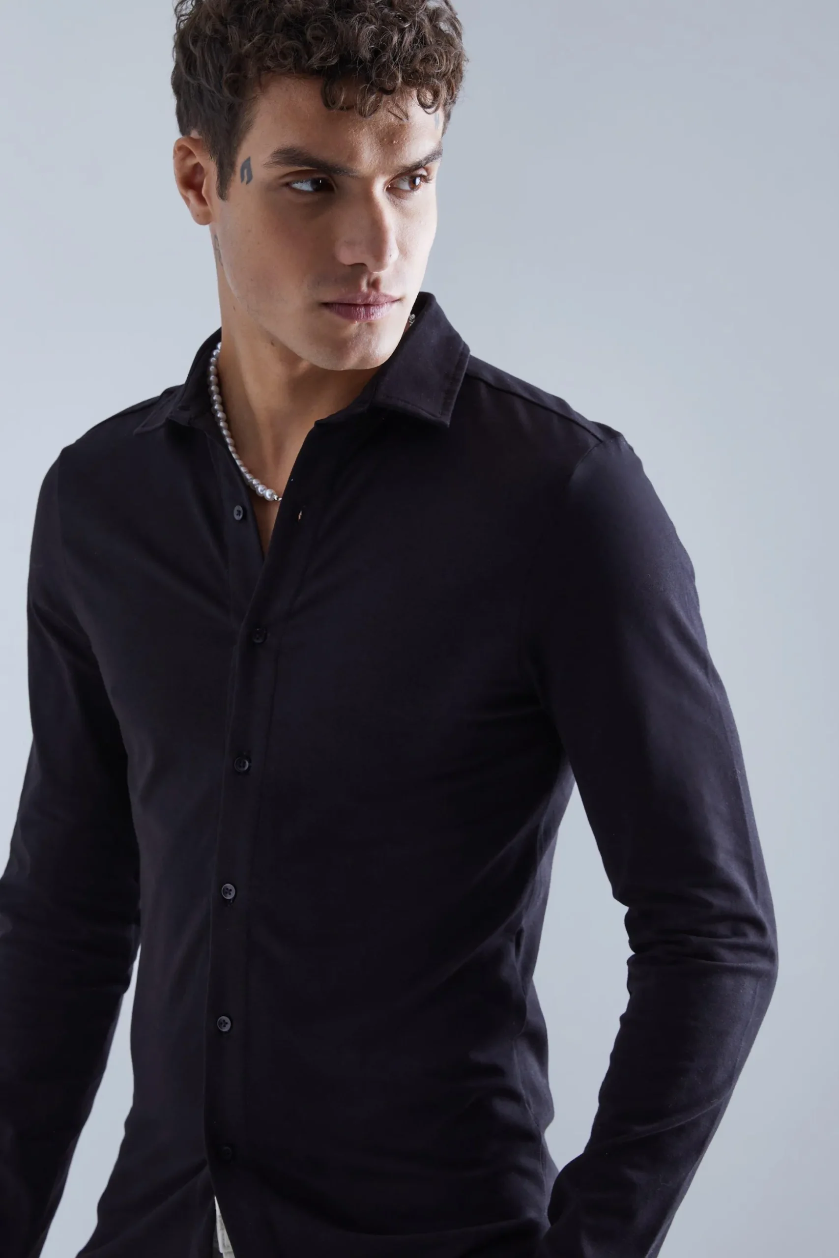 Long Sleeve Stretch Fit Jersey Shirt | BoohooMAN UK