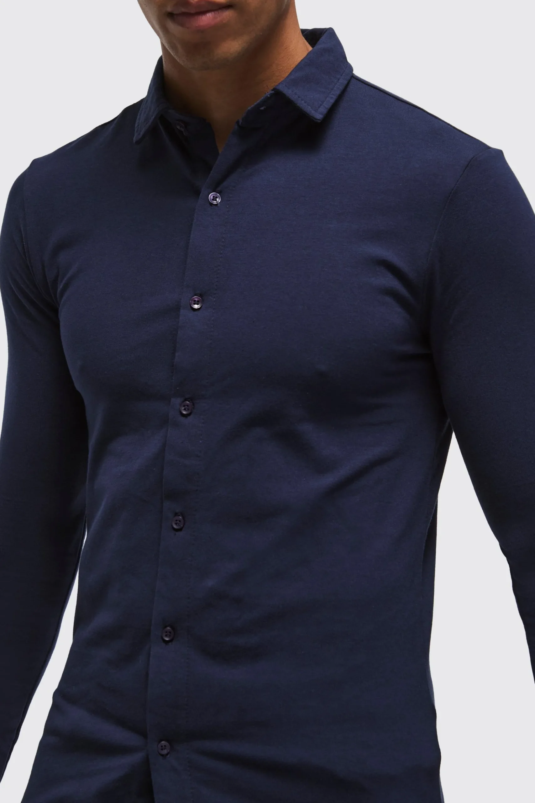 Long Sleeve Stretch Fit Jersey Shirt | BoohooMAN UK