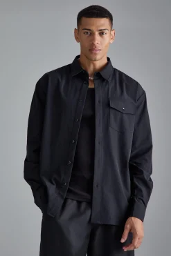 Long Sleeve Stretch Fit Overshirt | BoohooMAN UK