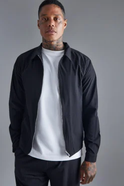 Long Sleeve Stretch Fit Shacket | BoohooMAN UK