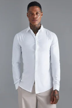 Long Sleeve Stretch Fit Shirt | BoohooMAN UK