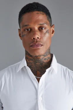 Long Sleeve Stretch Fit Shirt | BoohooMAN UK