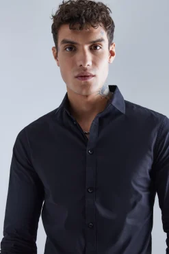 Long Sleeve Stretch Fit Shirt | BoohooMAN UK
