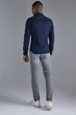 Long Sleeve Stretch Fit Shirt | BoohooMAN UK