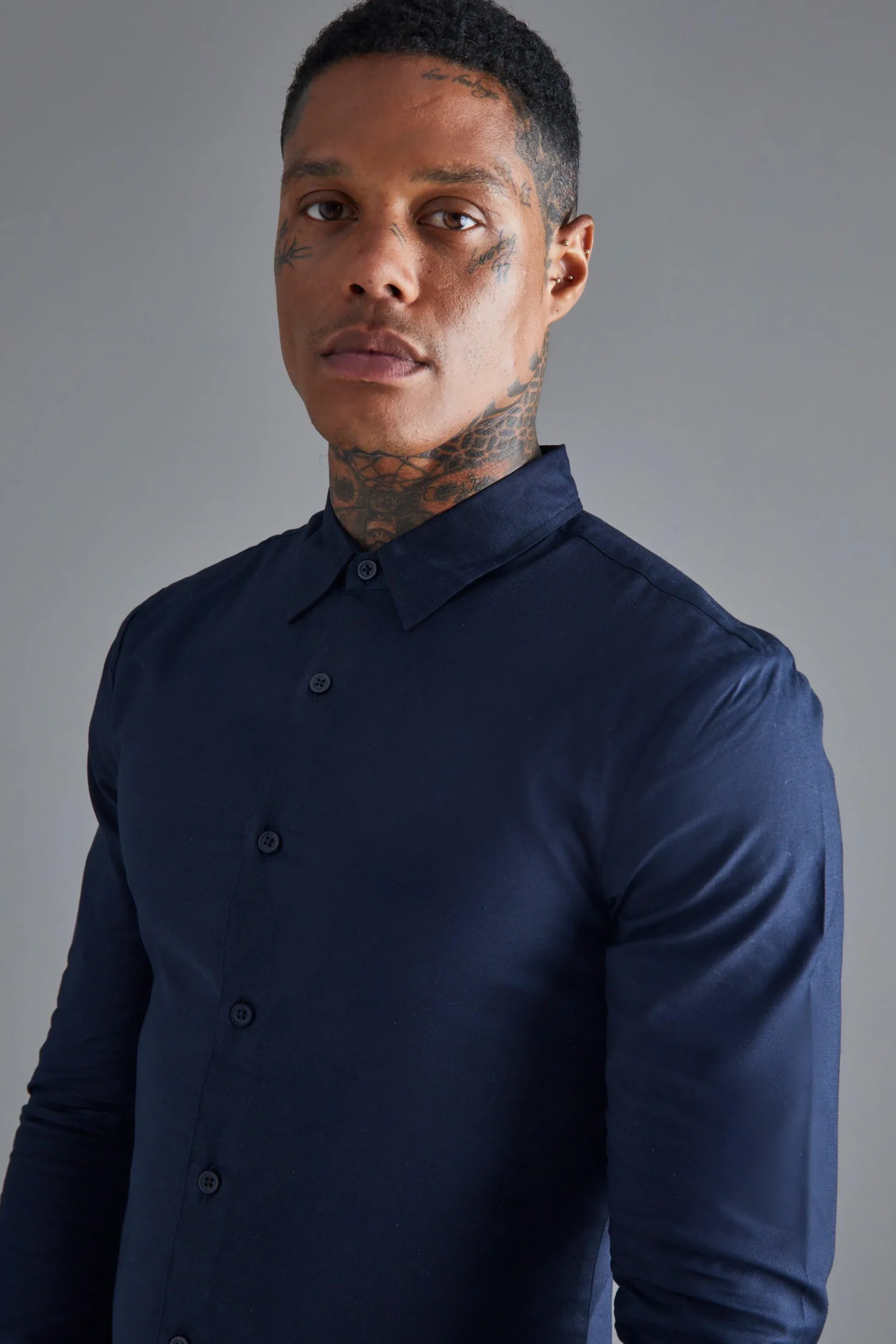 Long Sleeve Stretch Fit Shirt | BoohooMAN UK
