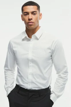 Long Sleeve Stretch Fit Shirt | BoohooMAN UK