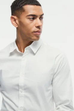 Long Sleeve Stretch Fit Shirt | BoohooMAN UK