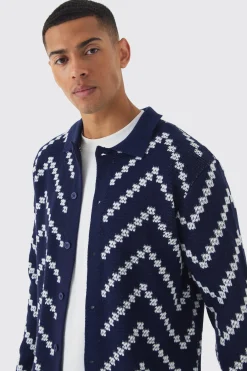 Long Sleeve Stripe Knit Shirt | BoohooMAN UK
