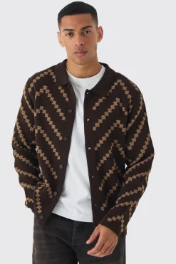 Long Sleeve Stripe Knit Shirt | BoohooMAN UK