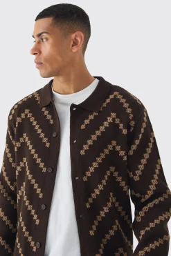 Long Sleeve Stripe Knit Shirt | BoohooMAN UK