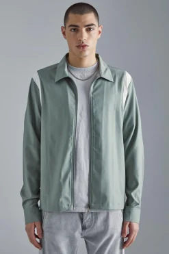 Long Sleeve Varsity Panel Shirt | BoohooMAN UK