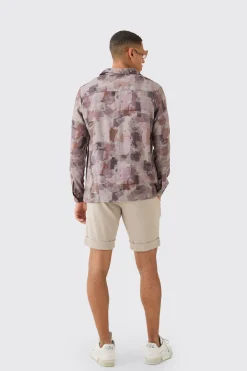 Long Sleeve Viscose Brown Patchwork Shirt | BoohooMAN UK