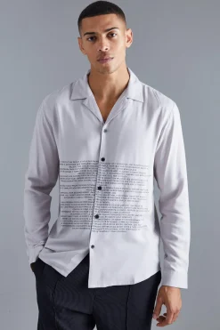 Long Sleeve Viscose Text Shirt | BoohooMAN UK